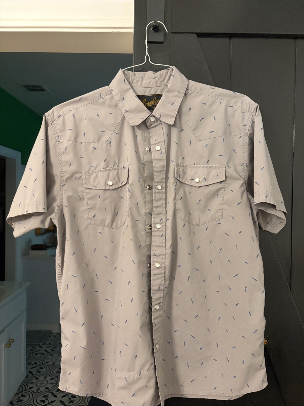 Howler Brothers Light Gray Short Sleeve Button-Down with Blue Micro Print